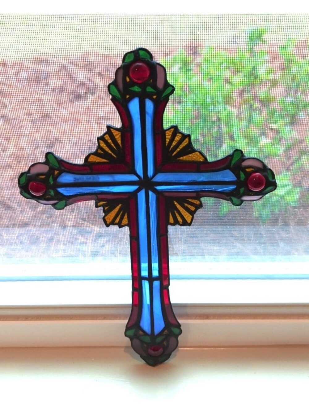 Stained Glass Cross Suncatcher Vintage Style Crucifix Ray Of Hope Franklin Mint